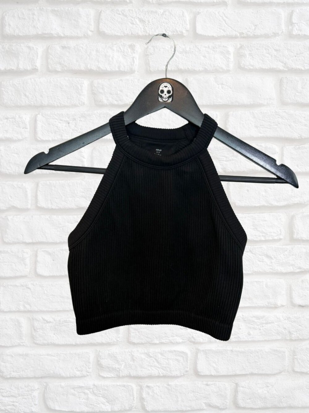 Aerie Black Seamless High-Neck Ribbed Crop Top SMALL